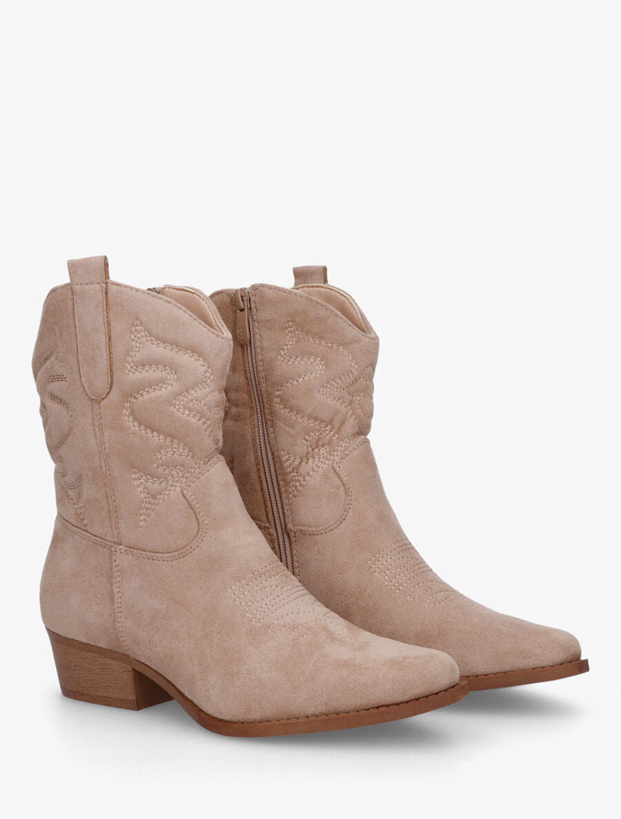 Bottines style santiags en suédine - Taupe - 4