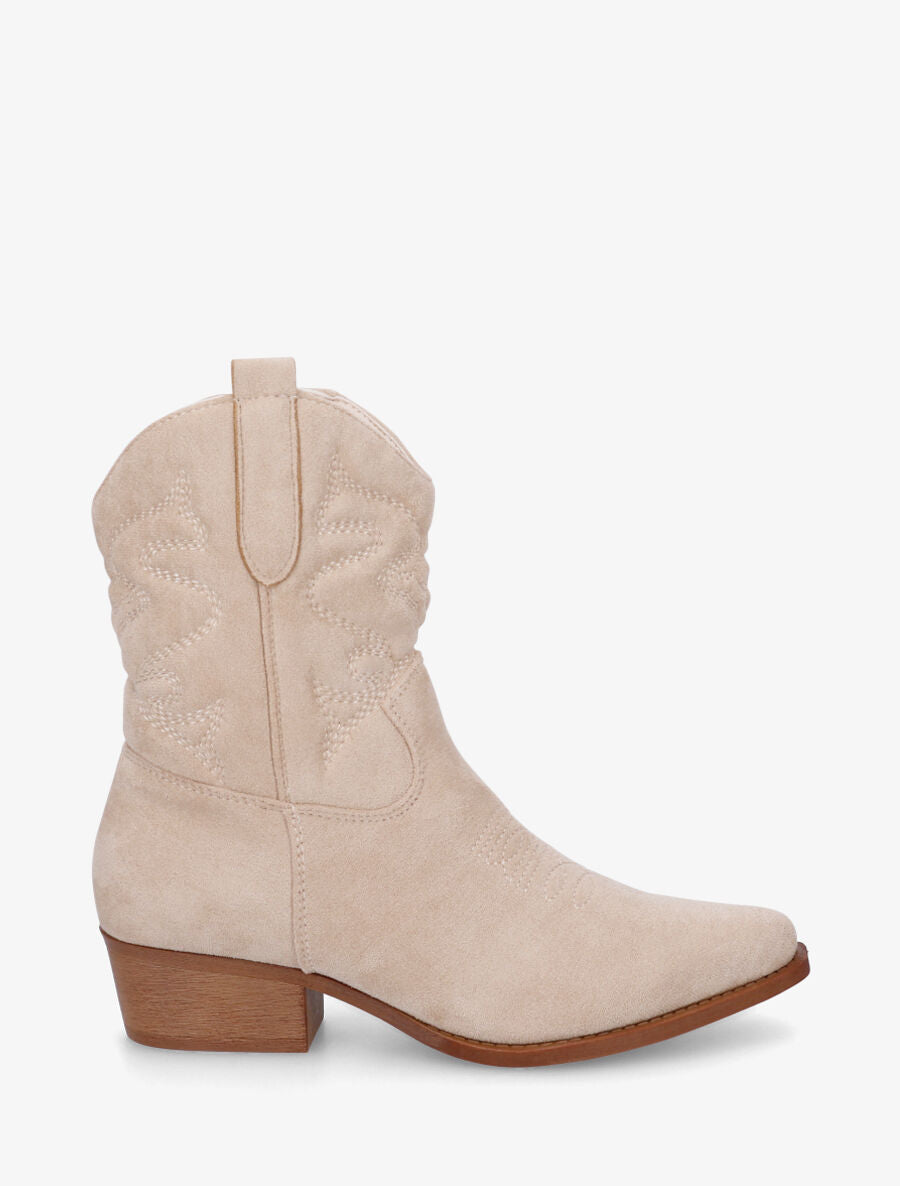 Bottines style santiags en suédine - Beige - 1