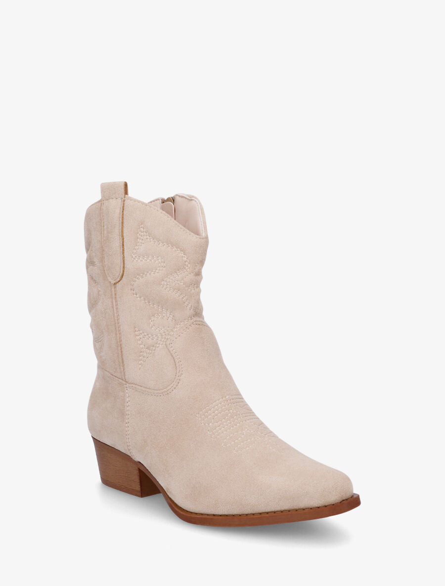 Bottines style santiags en suédine - Beige - 2