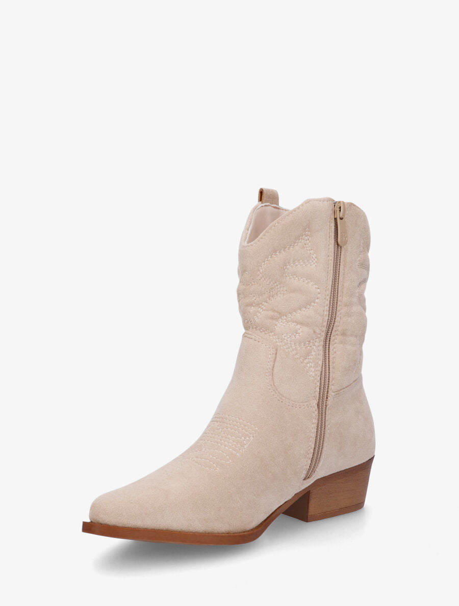 Bottines style santiags en suédine - Beige - 3
