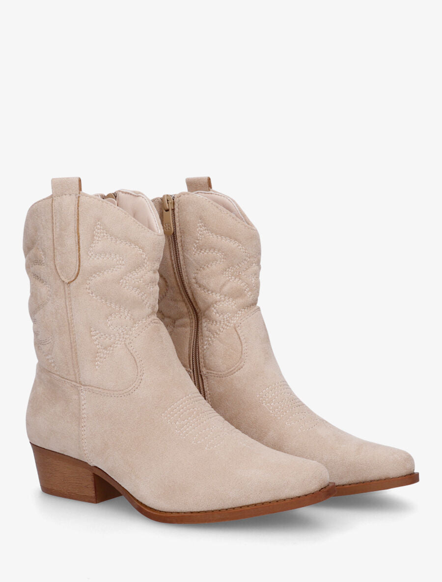 Bottines style santiags en suédine - Beige - 4