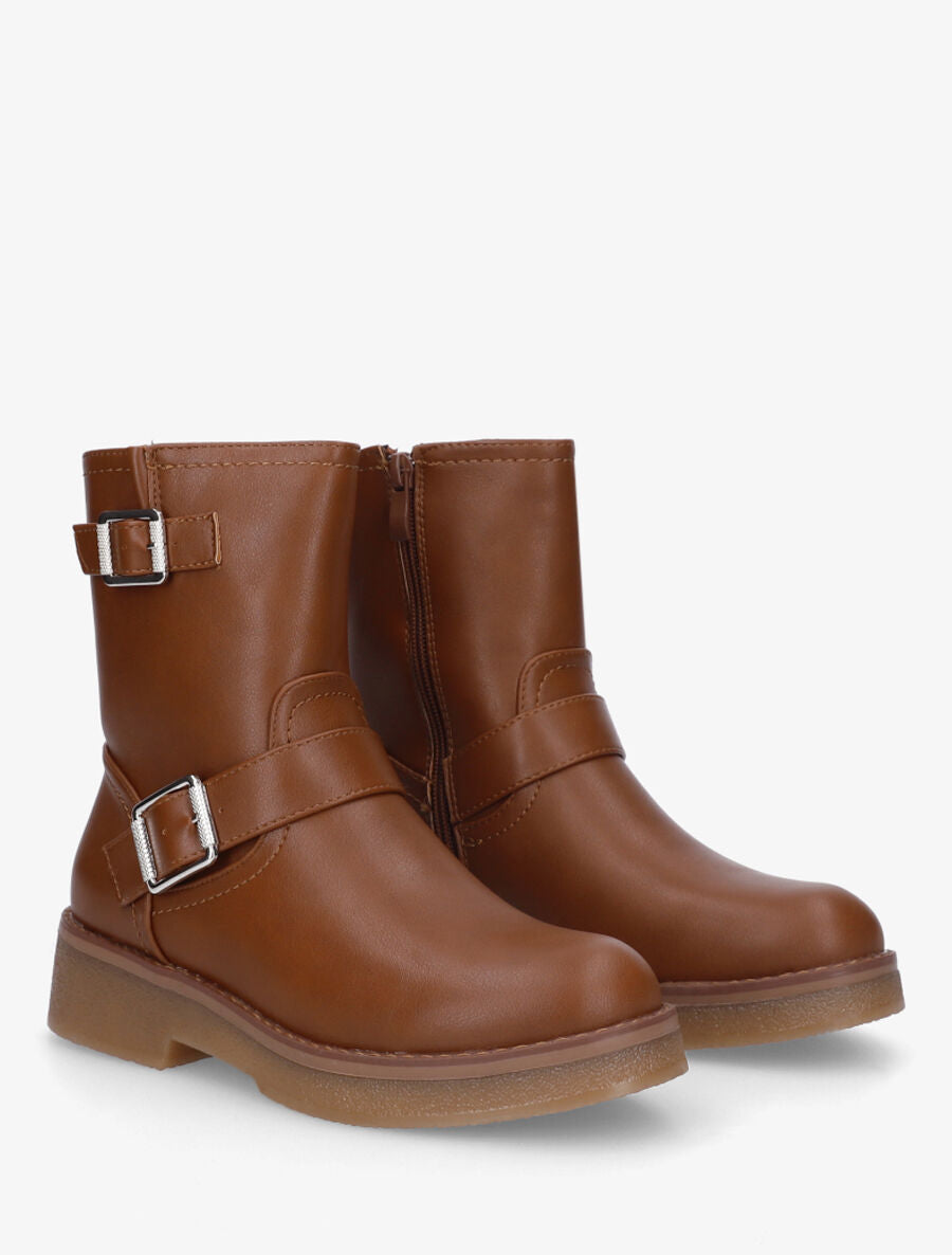 Bottines en simili à boucles stylisées - Camel - 4