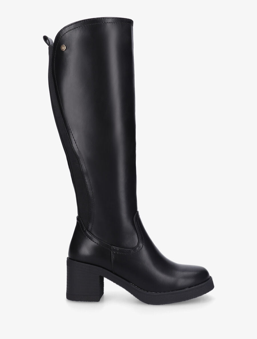 Bottes en simili à talon et bande élastiquée - Noir - 1