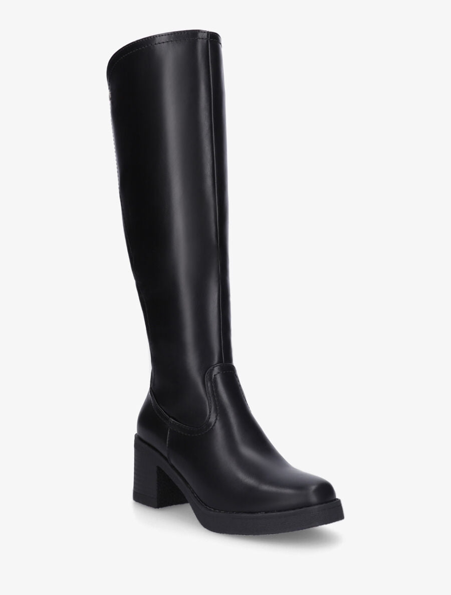 Bottes en simili à talon et bande élastiquée - Noir - 2