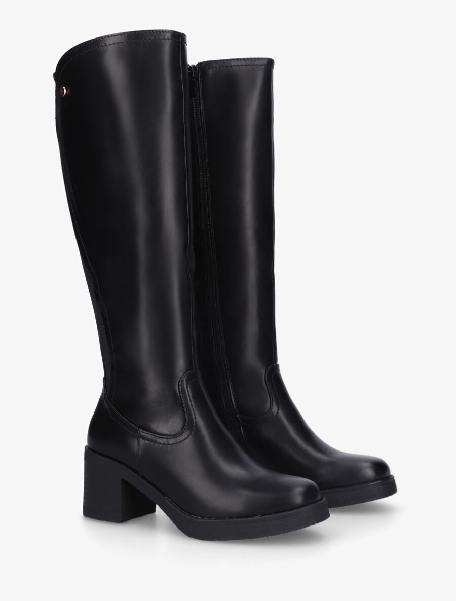 Bottes en simili à talon et bande élastiquée - Noir - 4