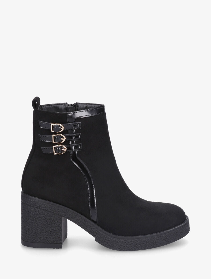 Bottines en suédine à talon épais - Noir - 1