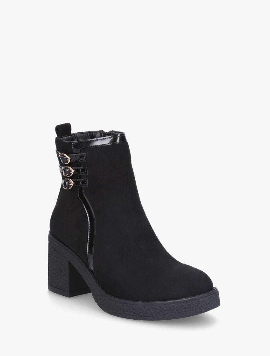 Bottines en suédine à talon épais - Noir - 2