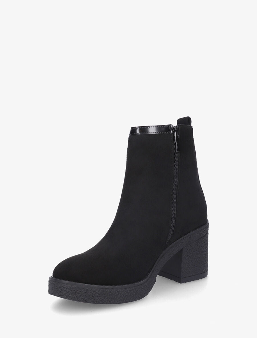 Bottines en suédine à talon épais - Noir - 3