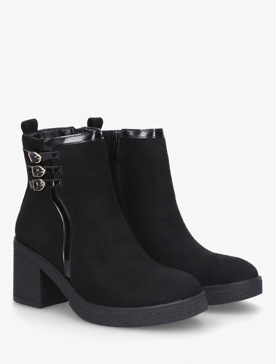 Bottines en suédine à talon épais - Noir - 4