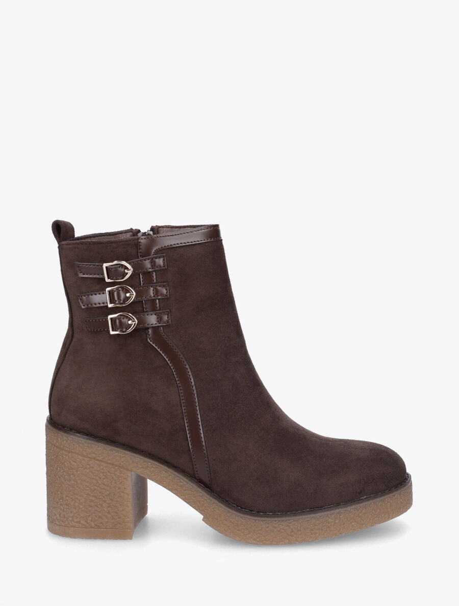 Bottines en suédine à talon épais - Marron - 5