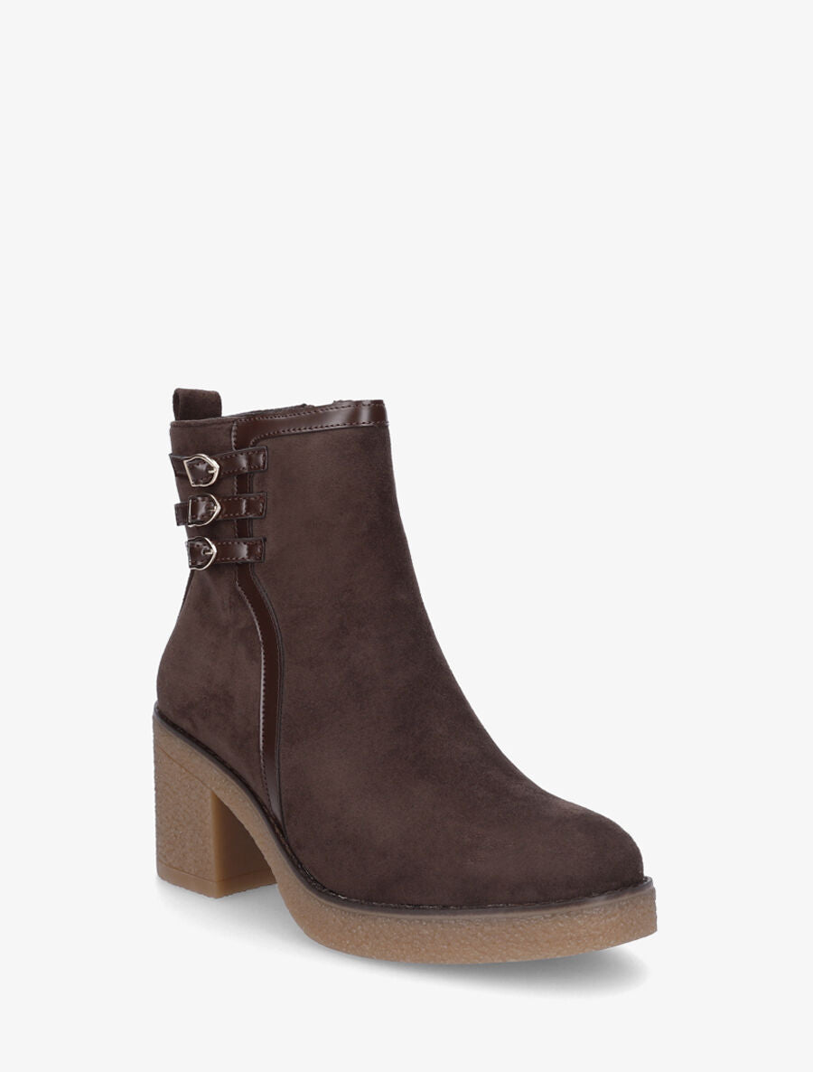 Bottines en suédine à talon épais - Marron - 2