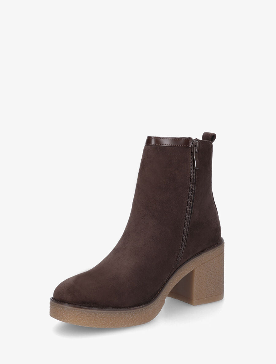 Bottines en suédine à talon épais - Marron - 3