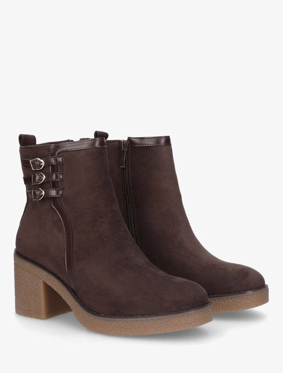Bottines en suédine à talon épais - Marron - 4