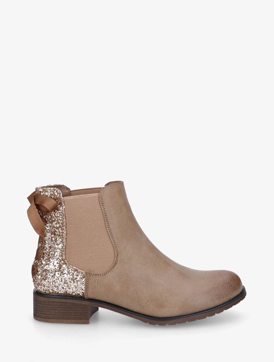 Bottines en simili à contrefort pailleté - Taupe - 1