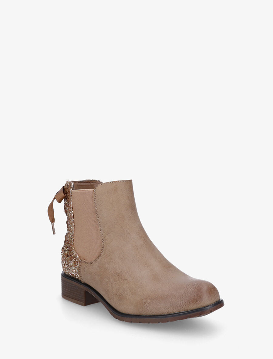 Bottines en simili à contrefort pailleté - Taupe - 2