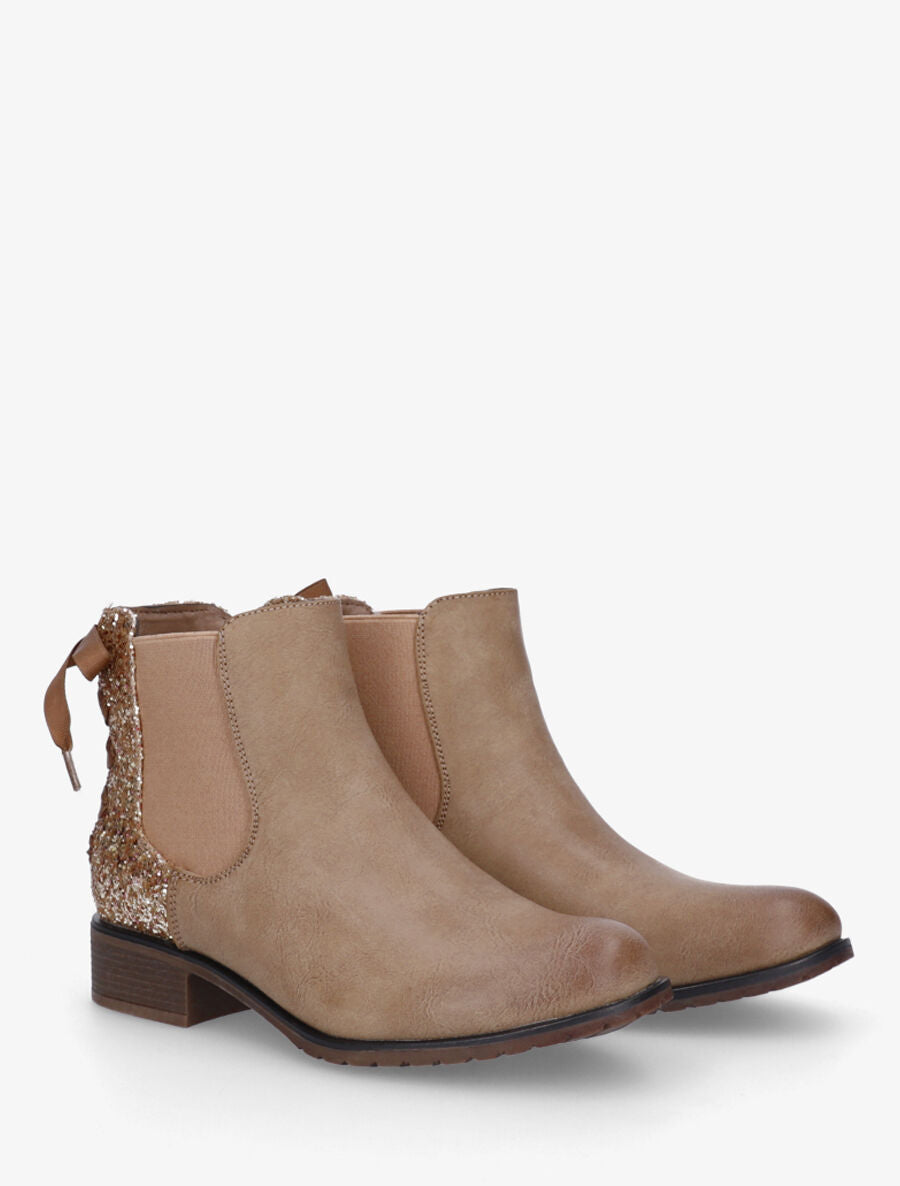 Bottines en simili à contrefort pailleté - Taupe - 4