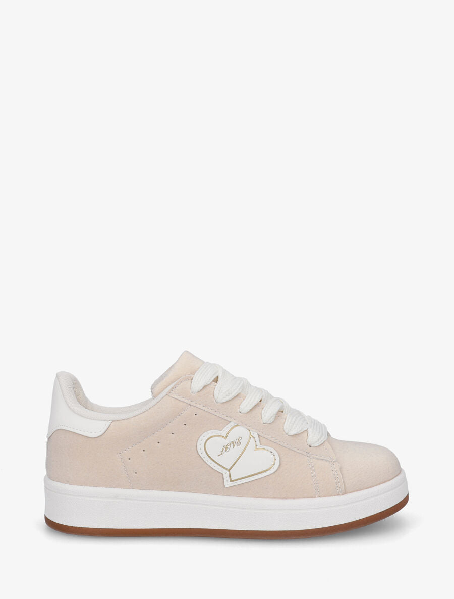 Sneakers en suédine à flocage - Beige - 5