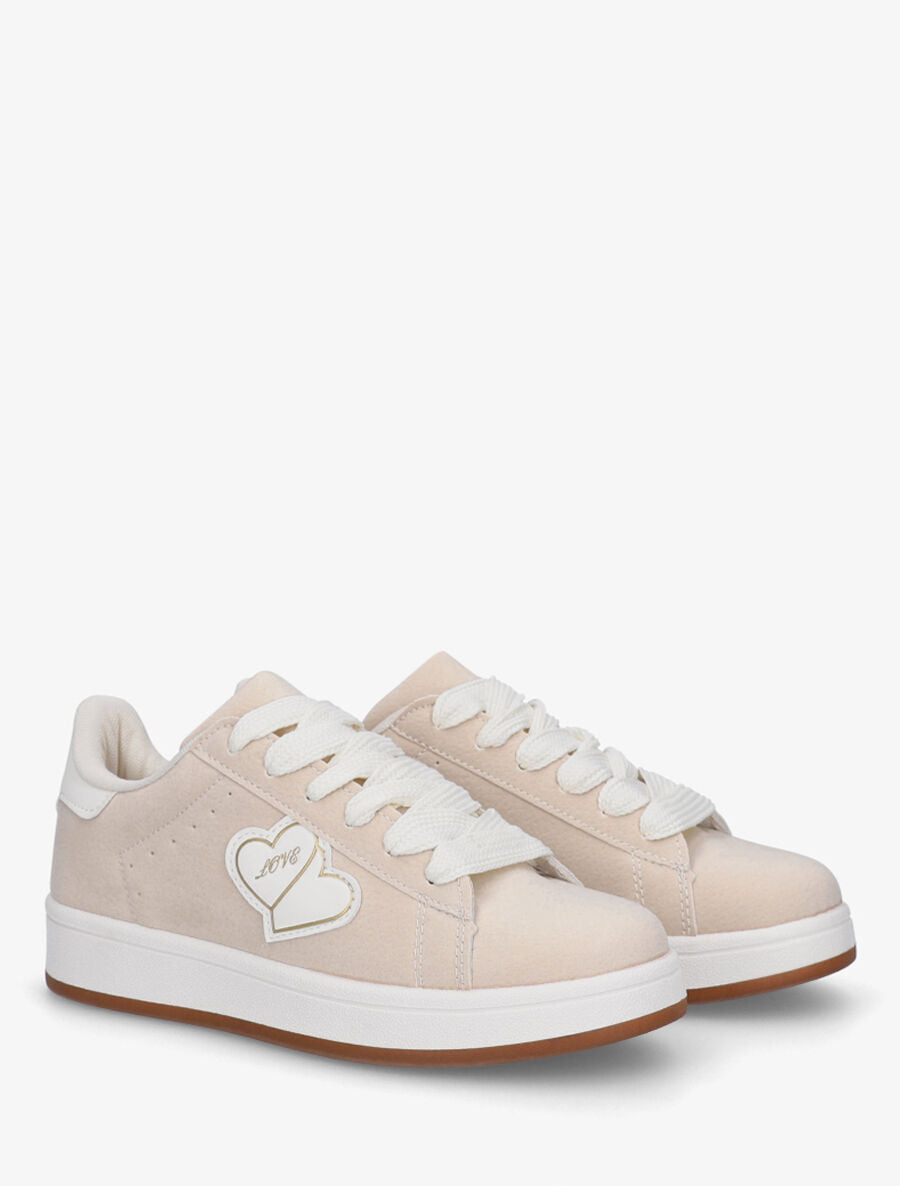 Sneakers en suédine à flocage - Beige - 4