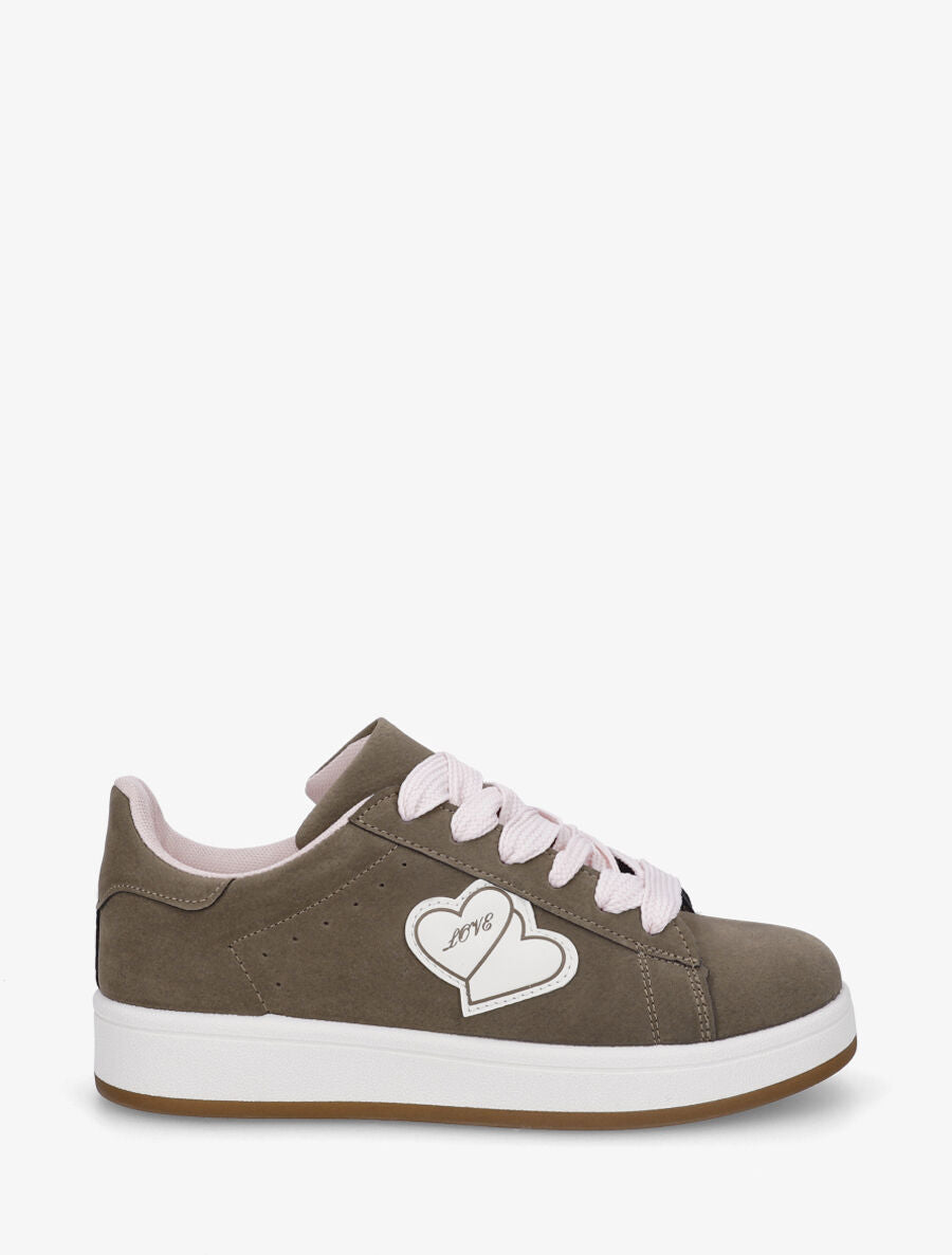Sneakers en suédine à flocage - Marron - 1