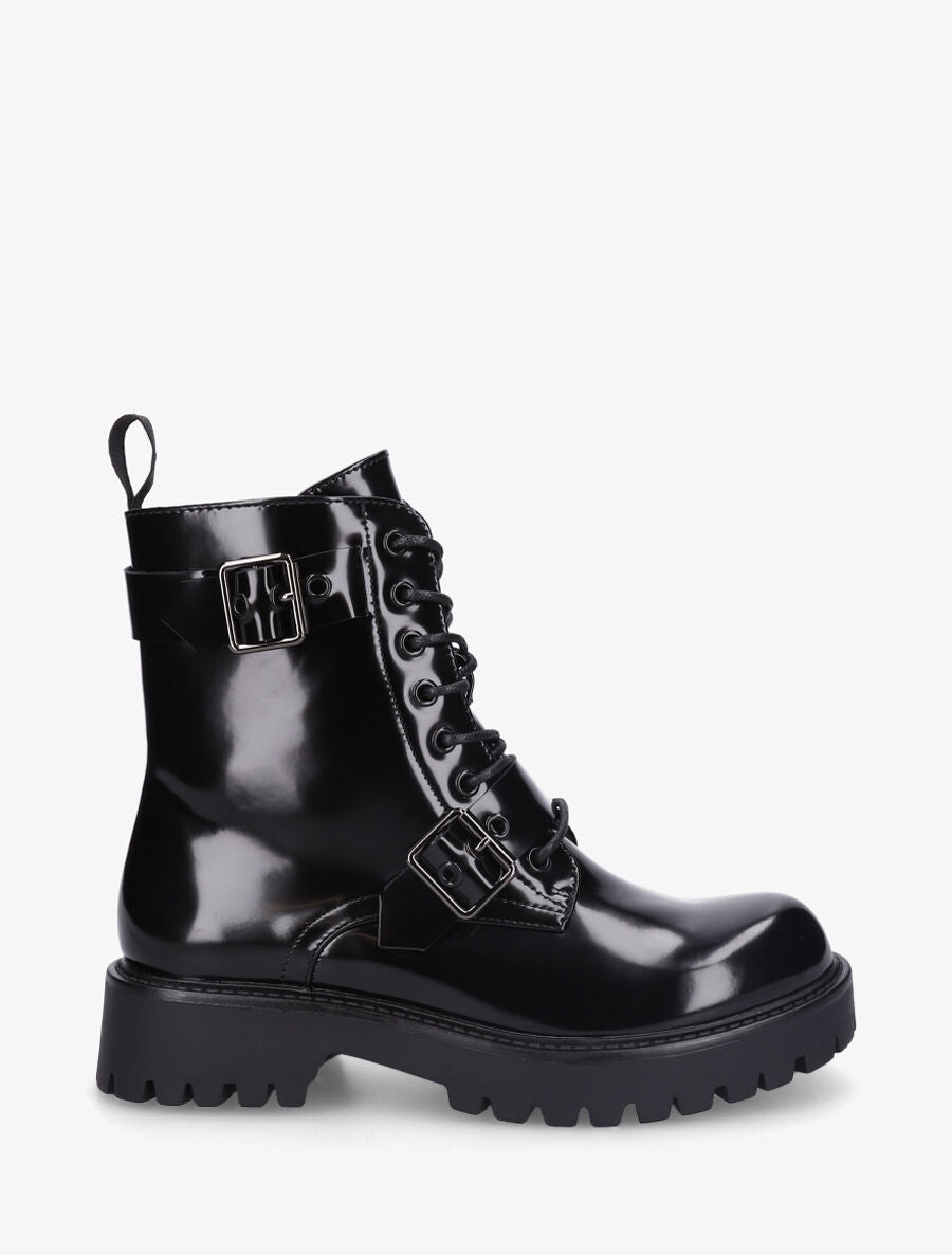 Bottines montantes vernies en simili - Noir - 1