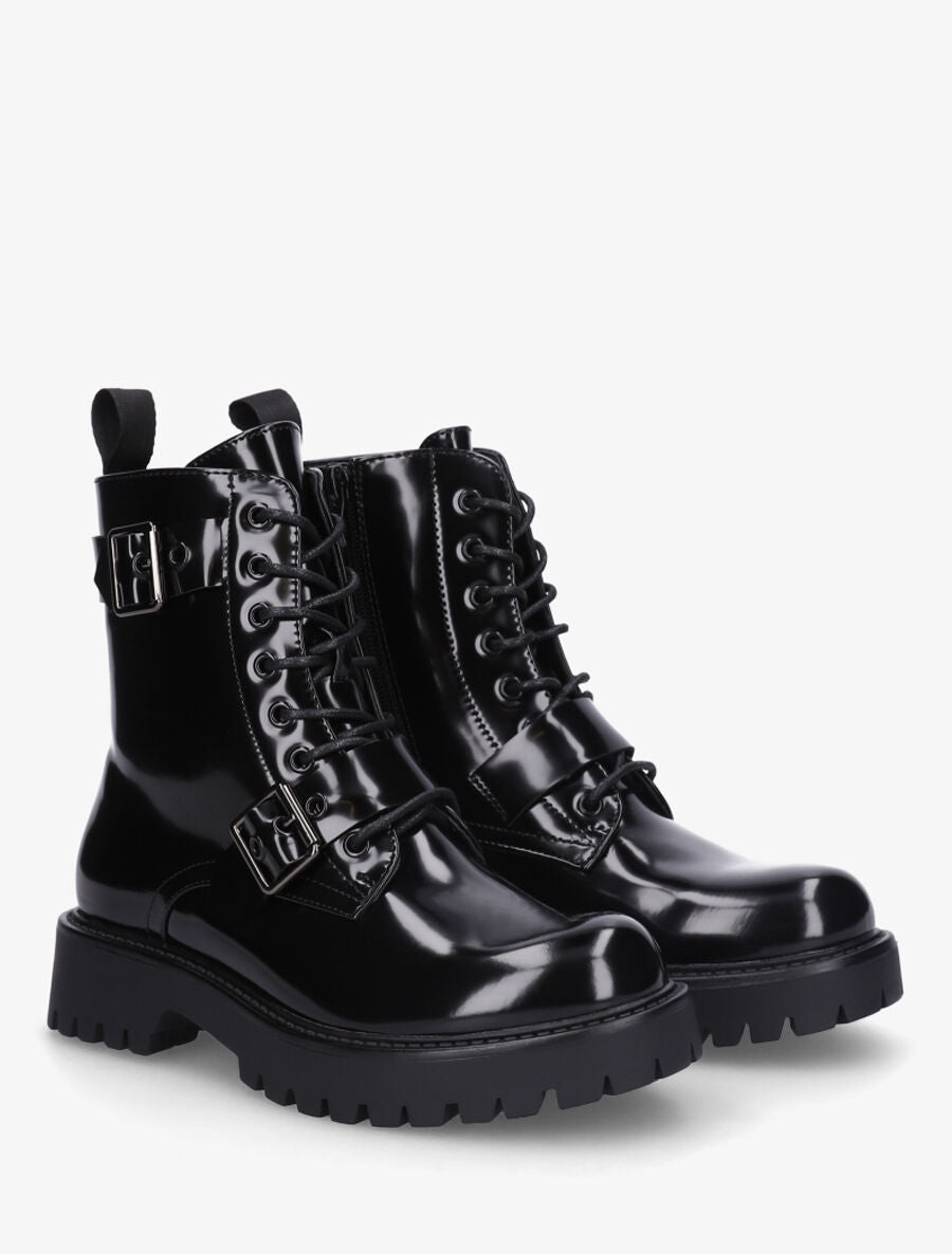 Bottines montantes vernies en simili - Noir - 4