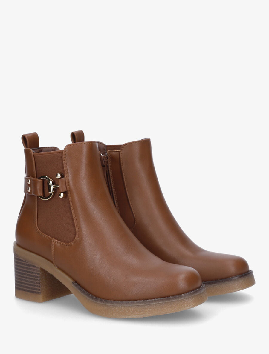 Bottines élastiquées à talon bloc - Camel - 4