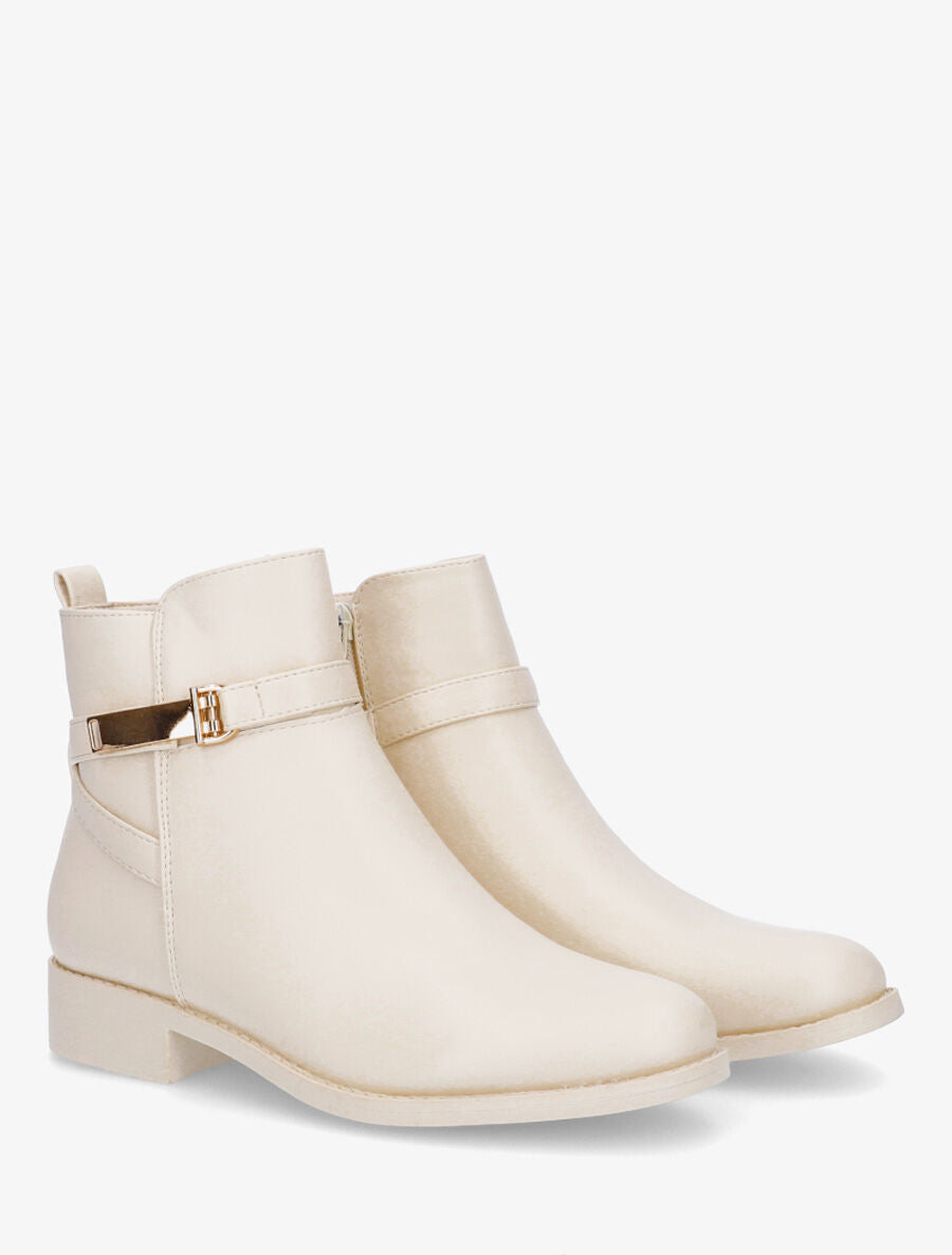 Bottines en simili à sangle dorée - Beige - 4