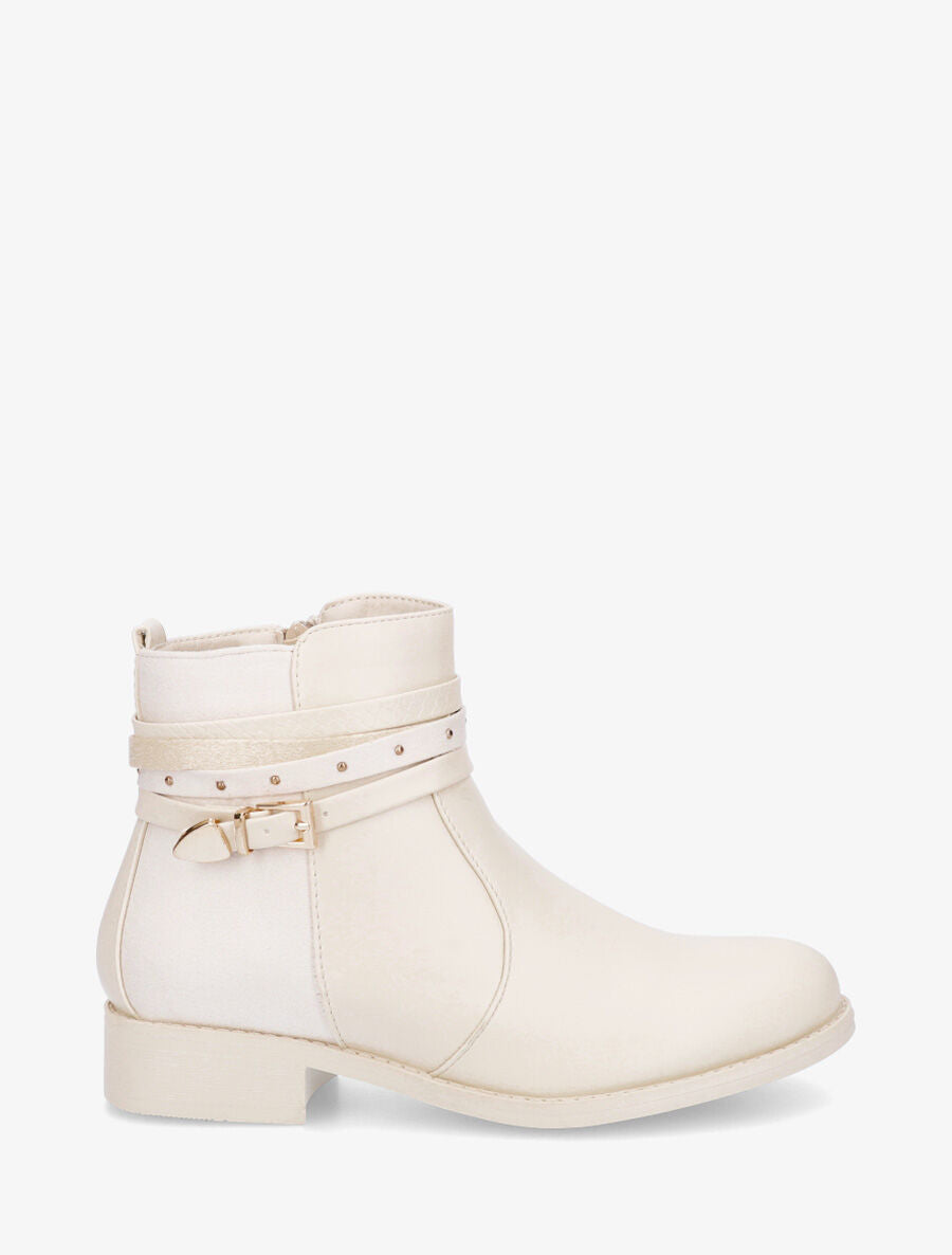 Bottines bi-matière à bandes dépareillés - Crème - 1