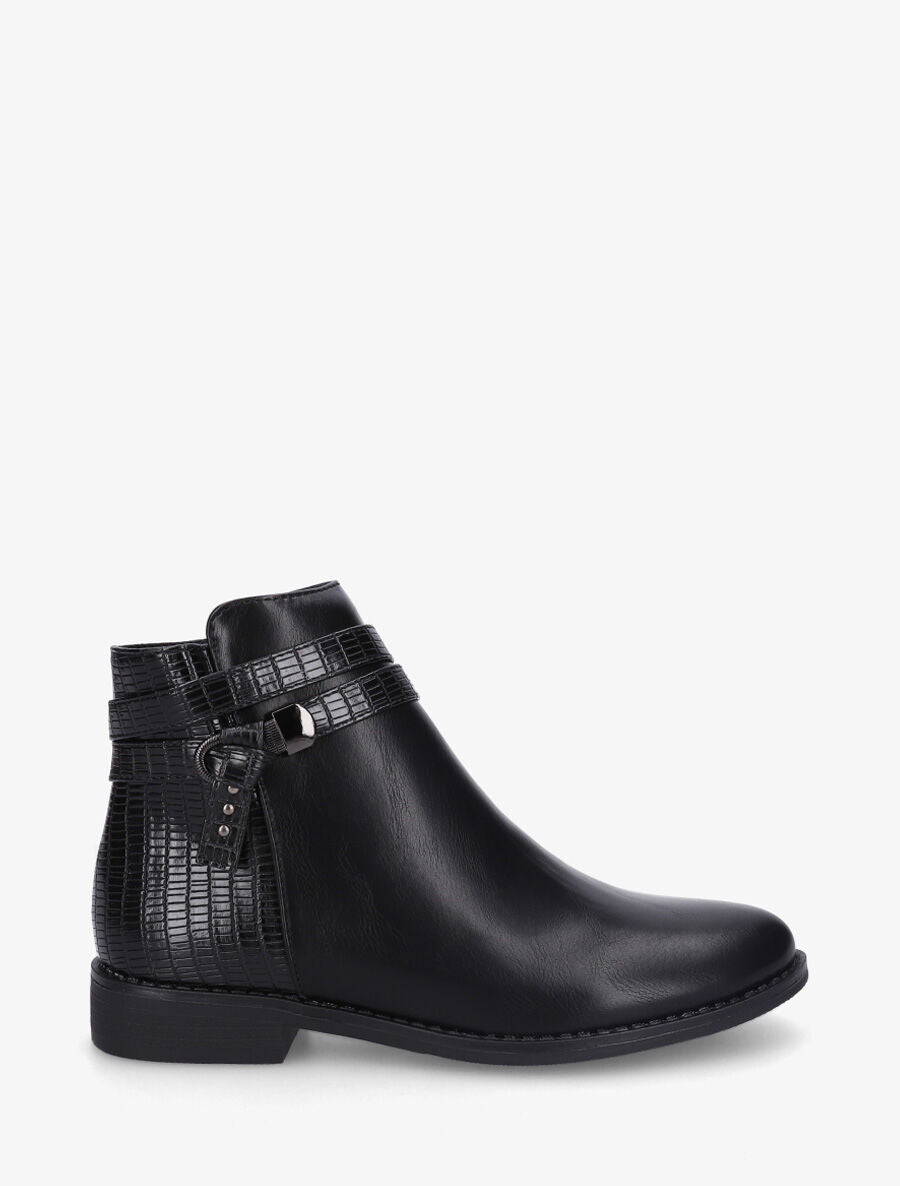 Bottines en simili à contrefort effet croco - Noir - 1
