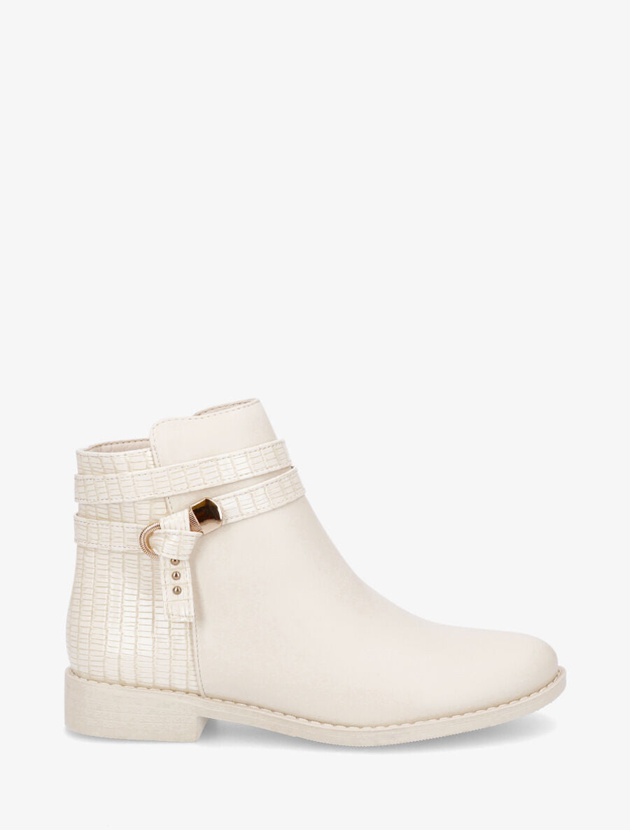 Bottines en simili à contrefort effet croco - Crème - 1