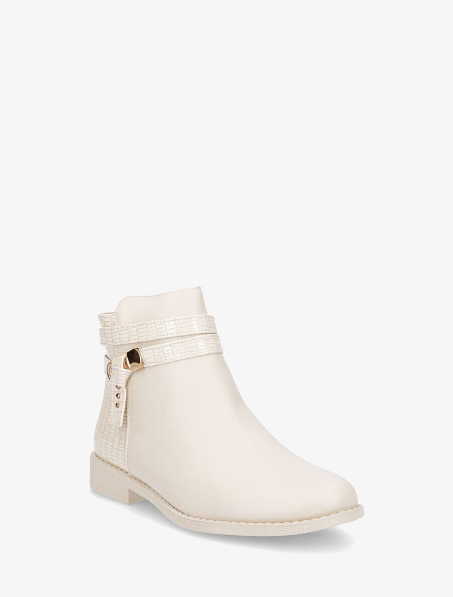 Bottines en simili à contrefort effet croco - Crème - 2