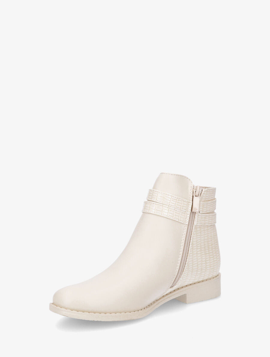 Bottines en simili à contrefort effet croco - Crème - 3