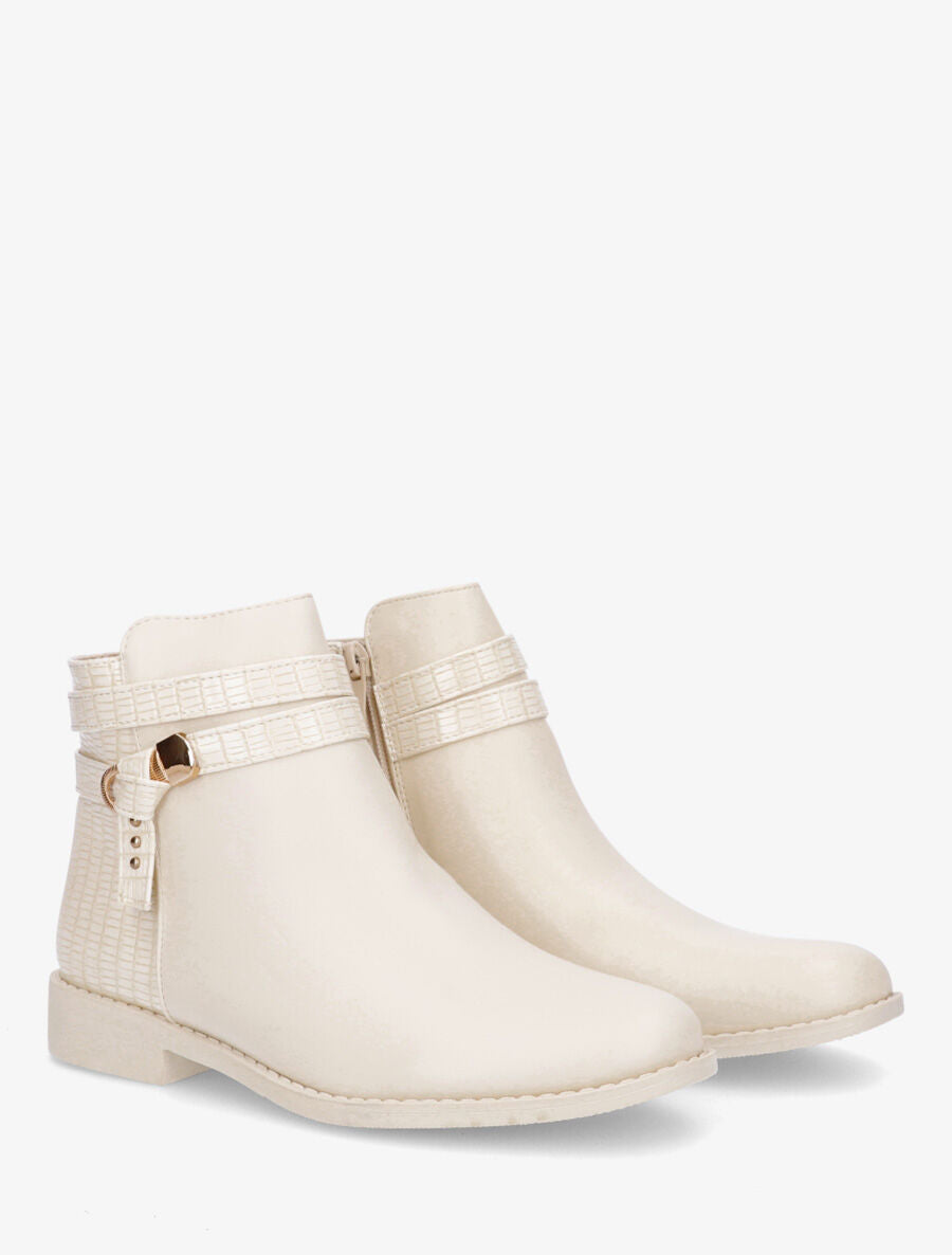Bottines en simili à contrefort effet croco - Crème - 4