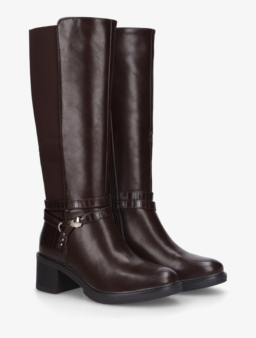 Bottes élastiquées à contrefort effet croco - Marron - 4