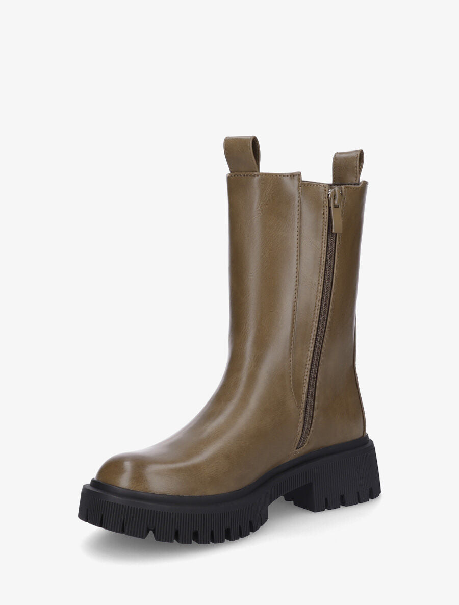 Bottines montantes élastiquées en simili - Kaki - 3