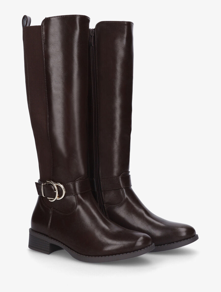 Bottes unies élastiquées et sanglées - Marron - 4