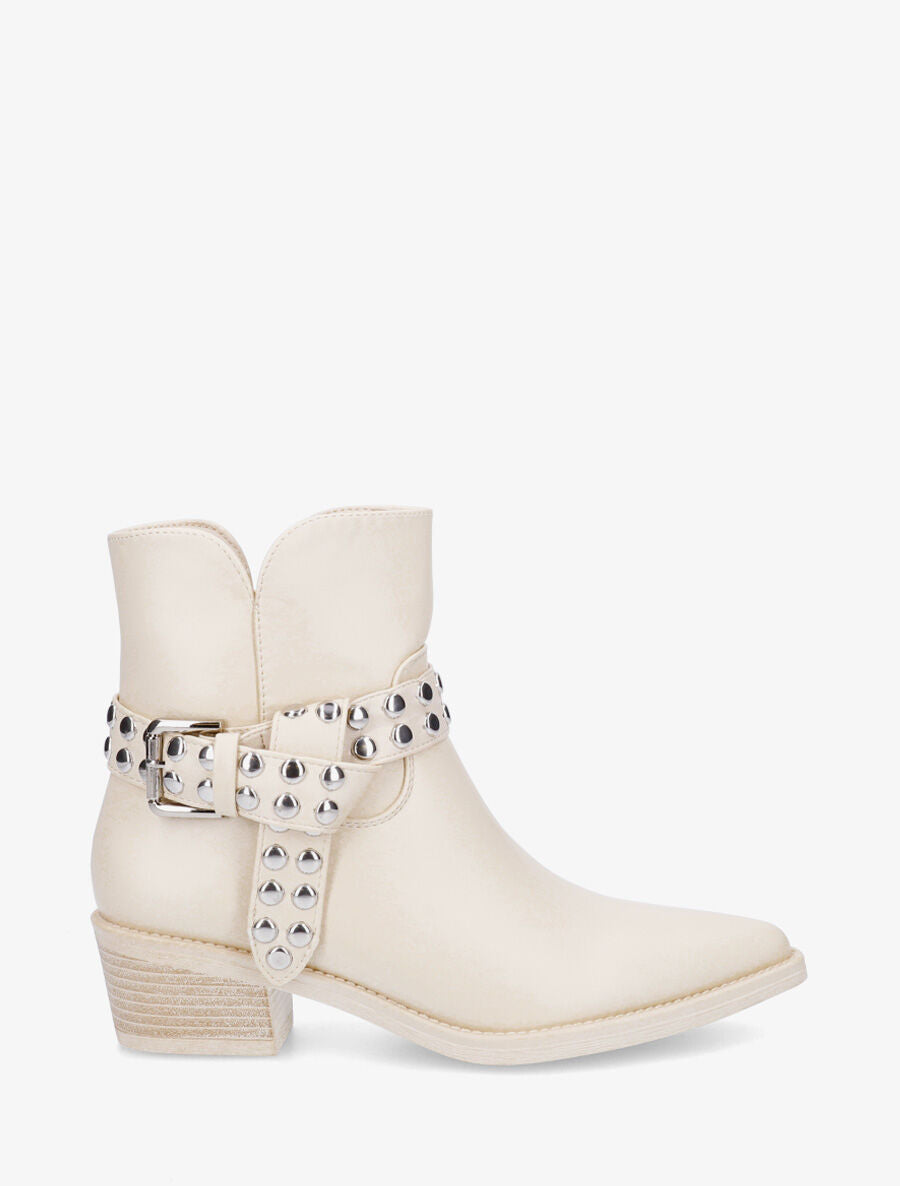 Bottines cloutées style santiags - Crème - 5