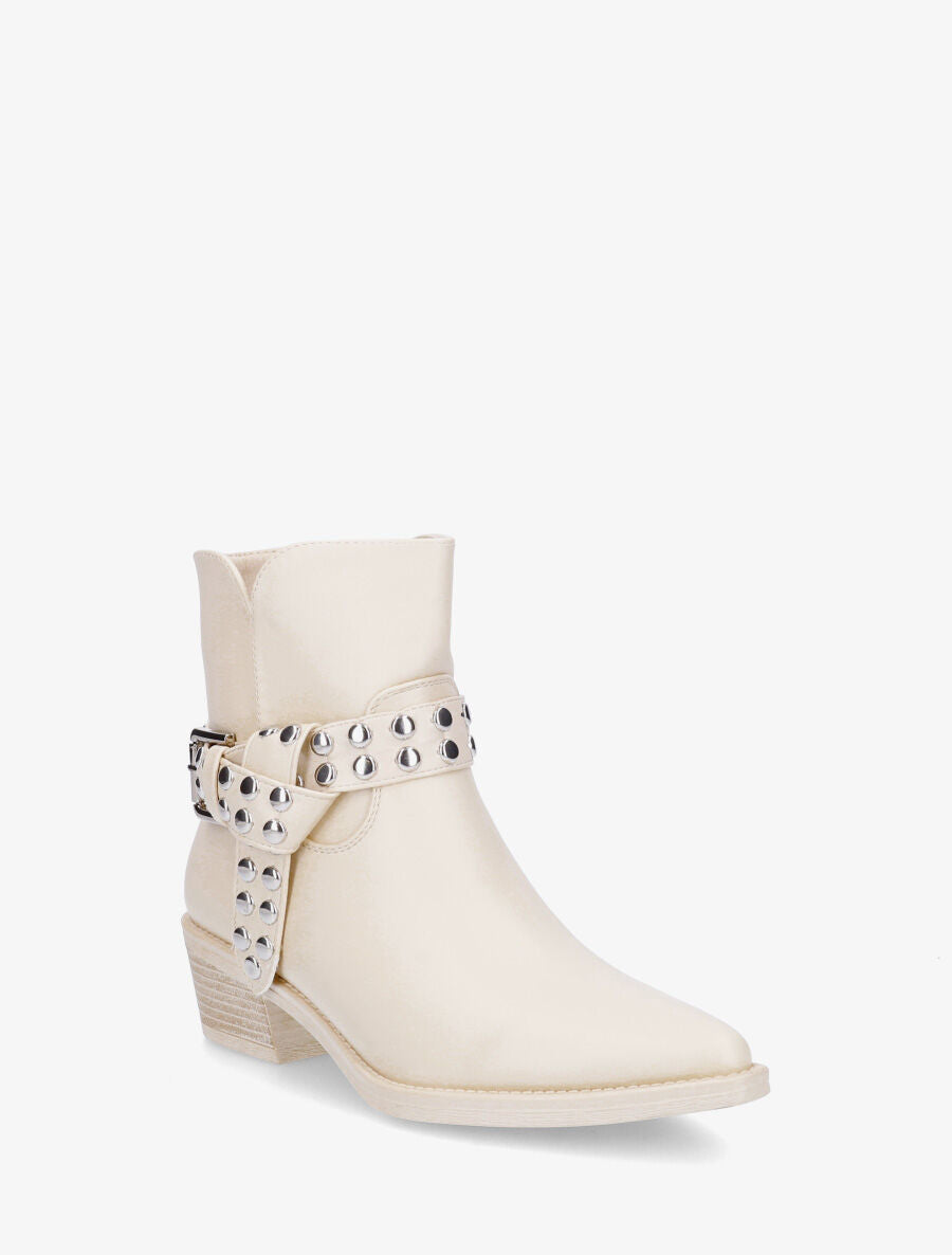 Bottines cloutées style santiags - Crème - 2