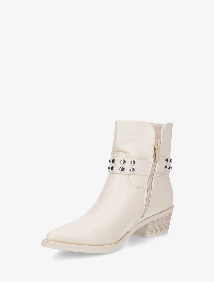 Bottines cloutées style santiags - Crème - 3