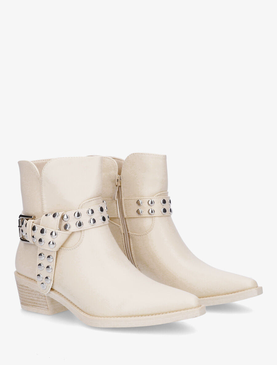 Bottines cloutées style santiags - Crème - 4