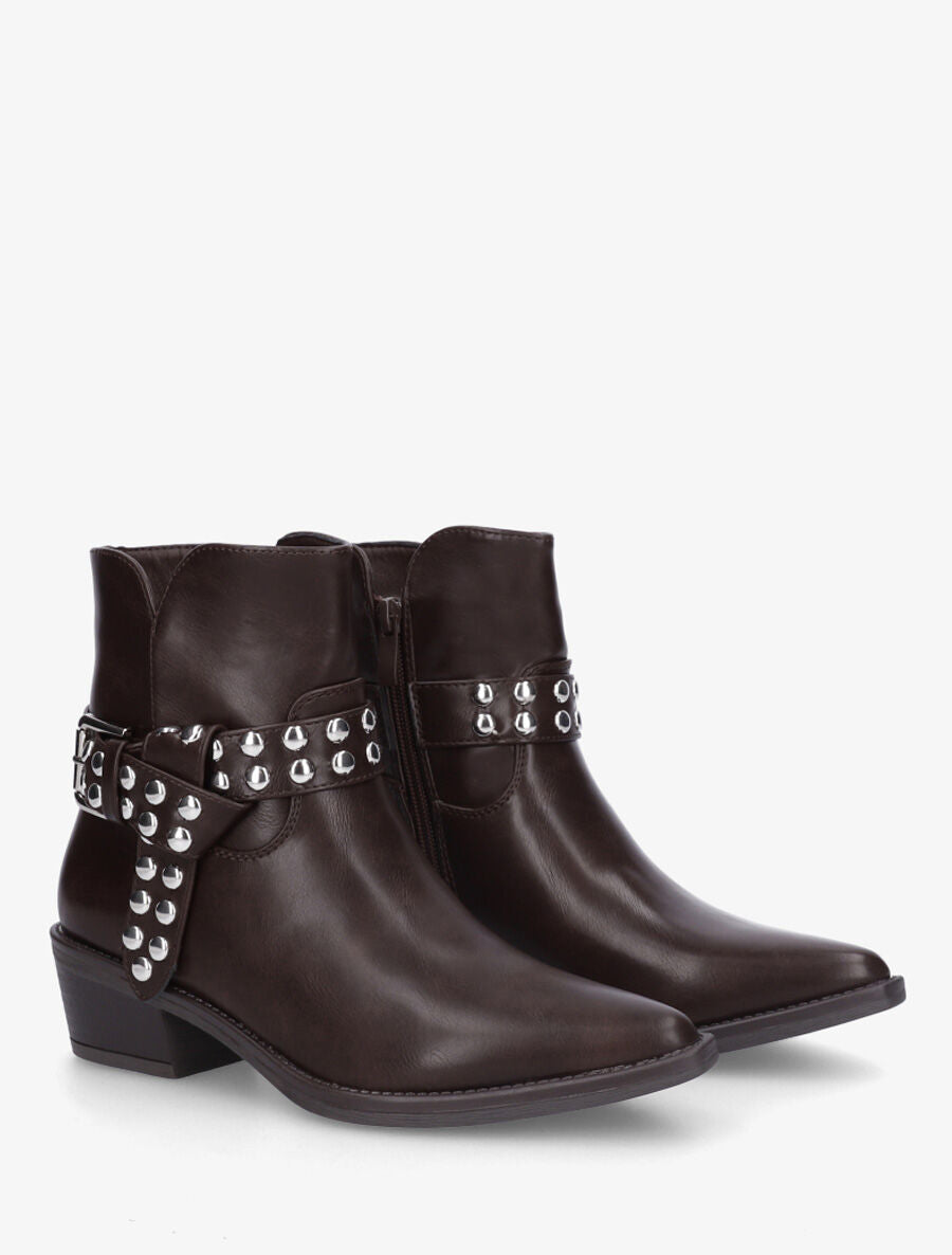 Bottines cloutées style santiags - Marron - 4