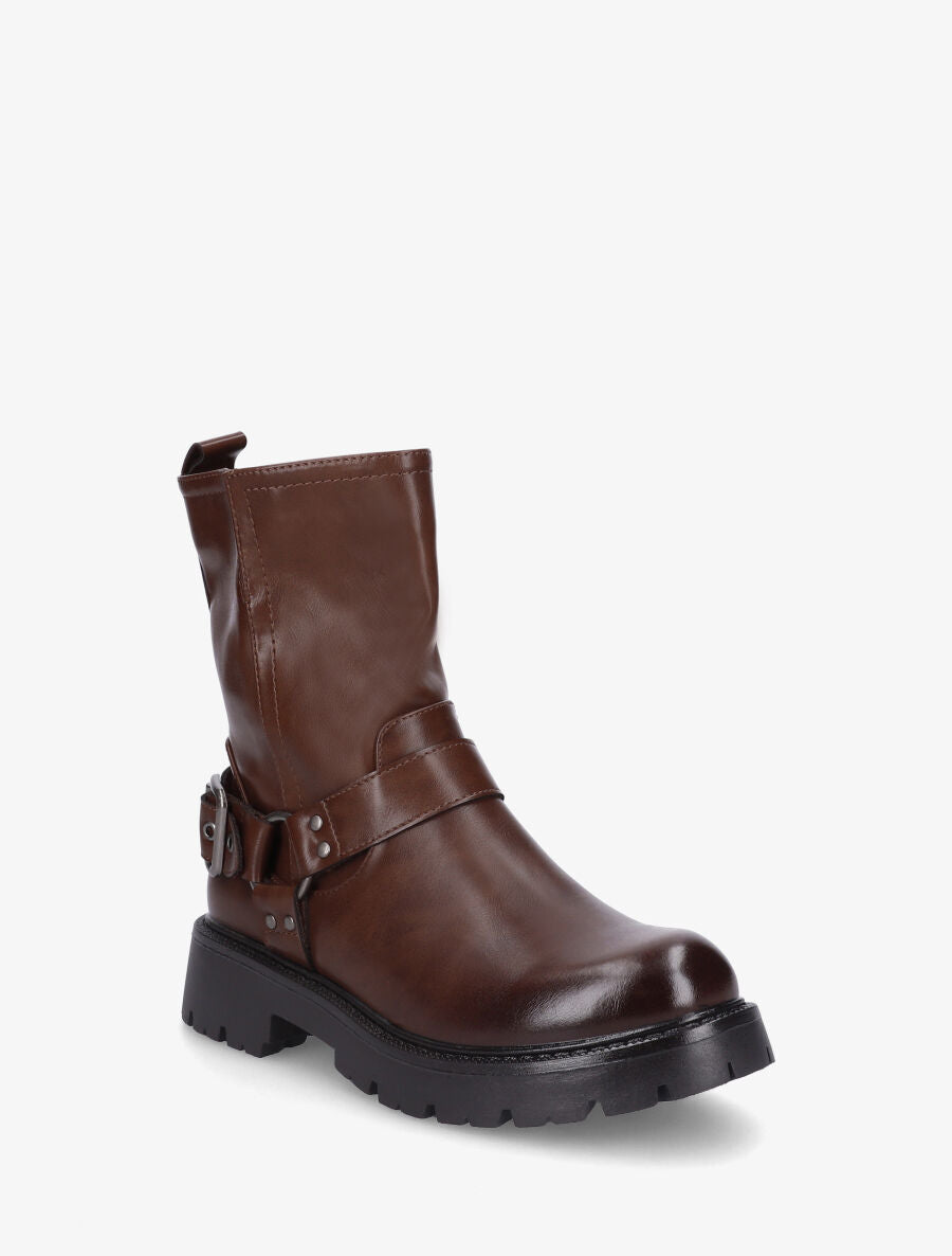Bottines en simili à fente - Camel foncé - 2