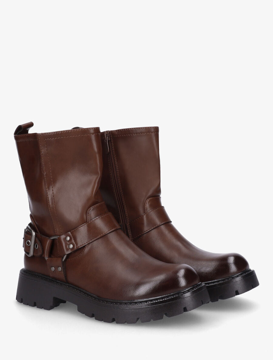 Bottines en simili à fente - Camel foncé - 4