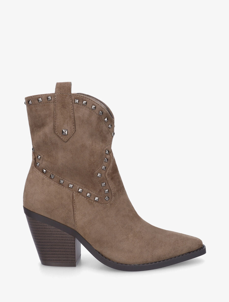 Bottines en suédine style santiags à clous - Taupe - 1