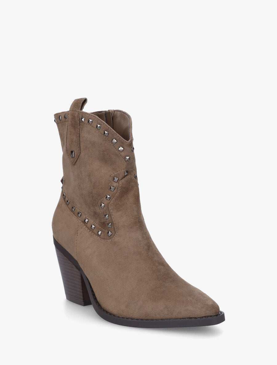 Bottines en suédine style santiags à clous - Taupe - 2
