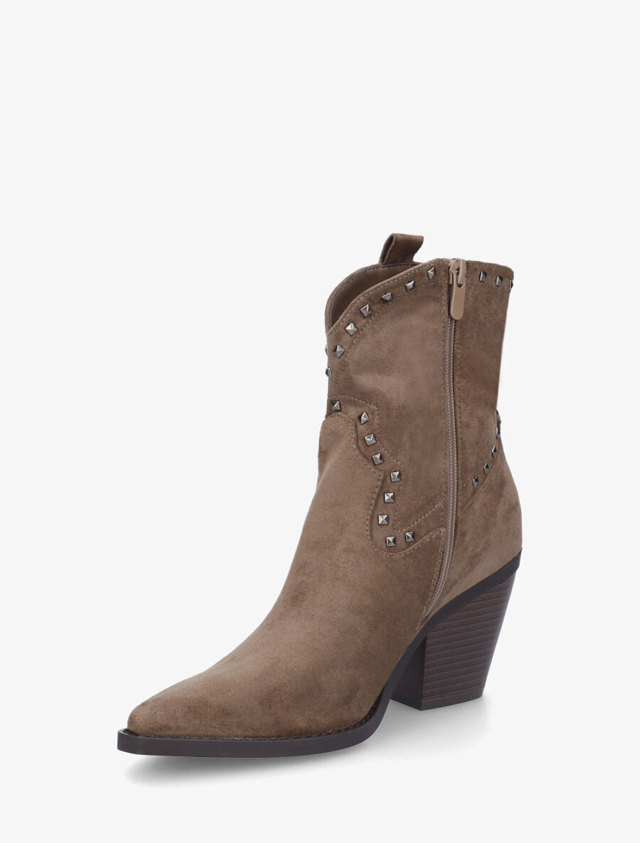 Bottines en suédine style santiags à clous - Taupe - 3