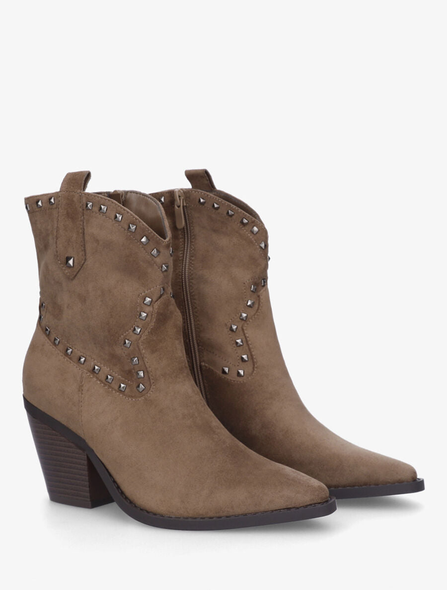 Bottines en suédine style santiags à clous - Taupe - 4