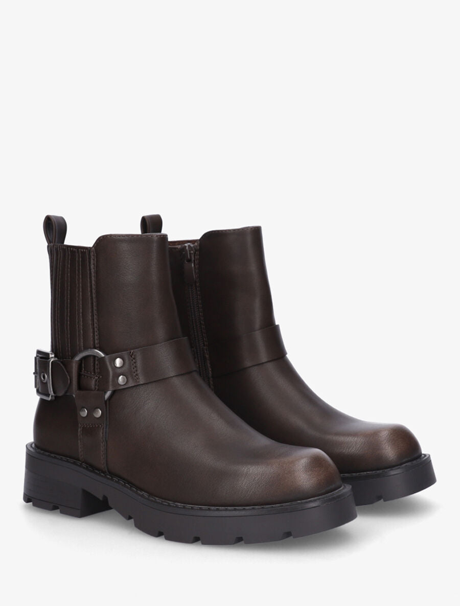 Bottines en simili à contrefort stylisé - Kaki foncé - 4