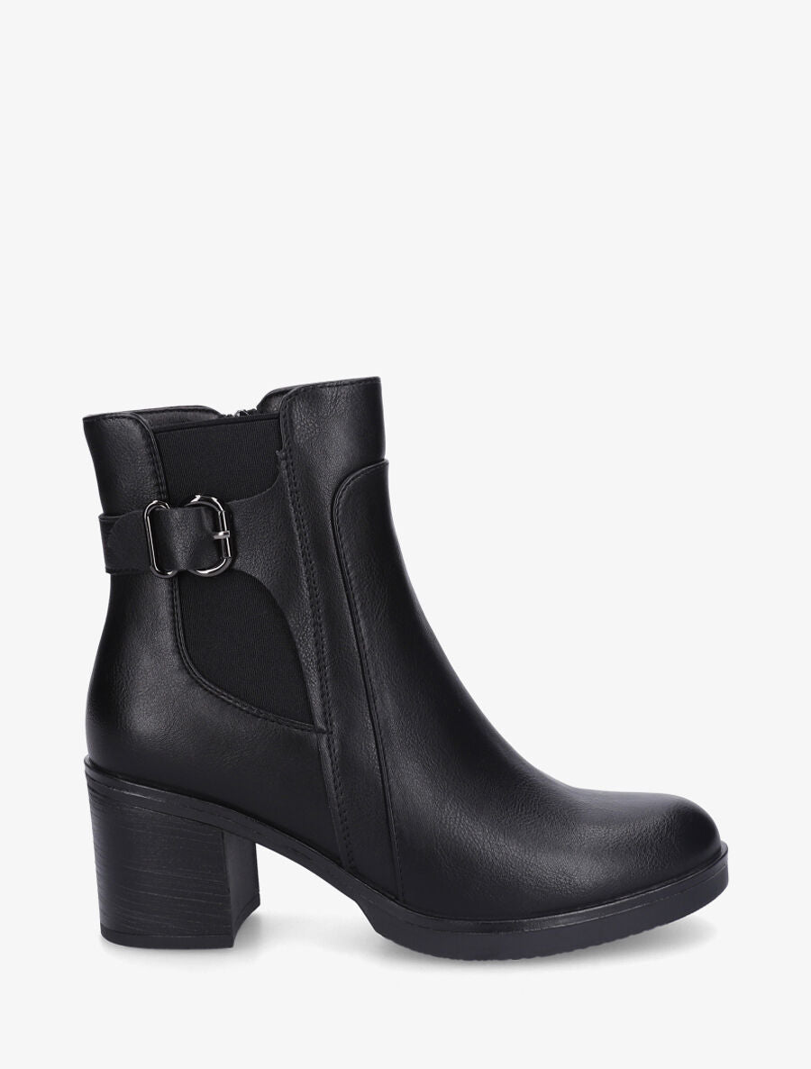 Bottines en simili à talon et ceinturon - Noir - 1