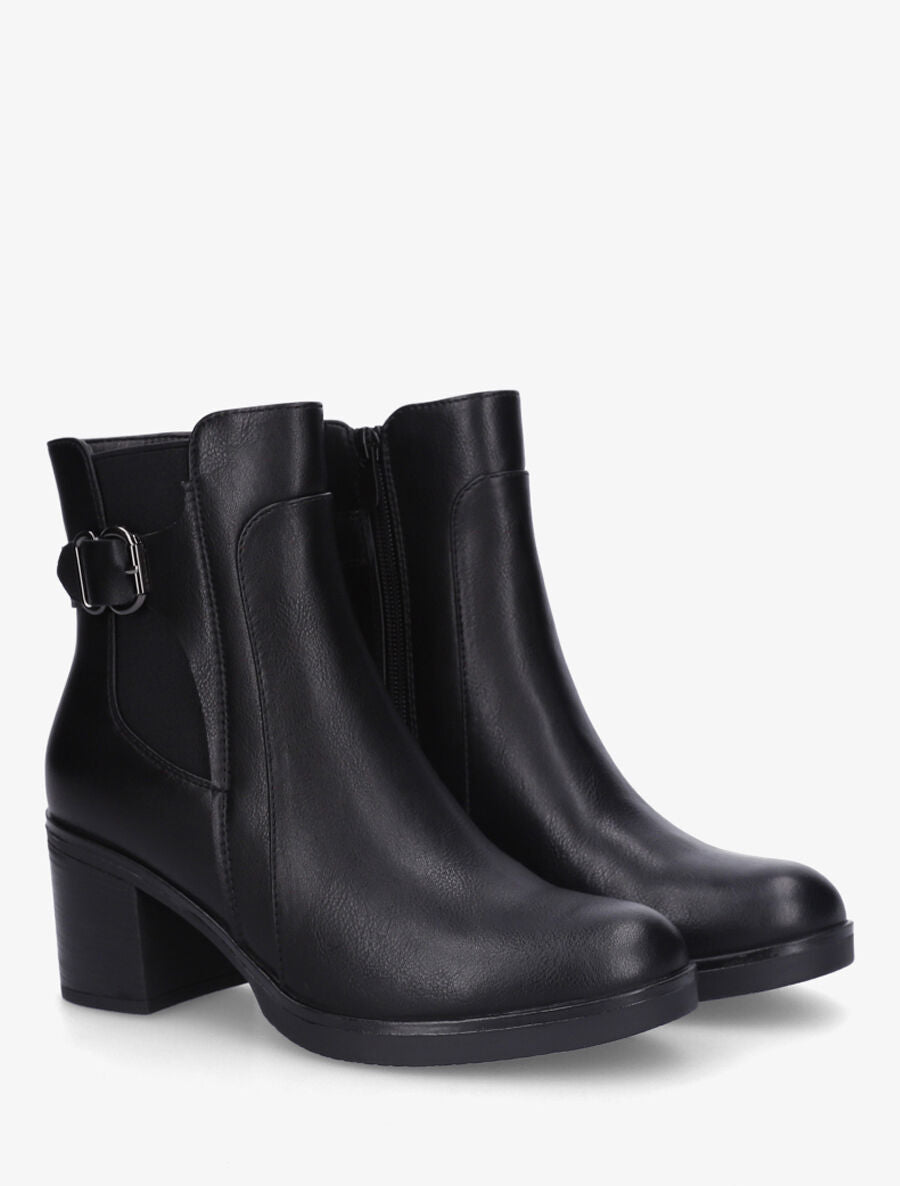 Bottines en simili à talon et ceinturon - Noir - 4